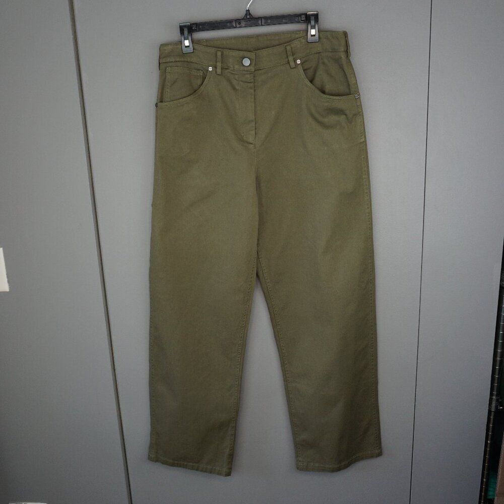 TWP High Rise Baggy Relaxed Fit Wide Leg Pants in Olive Green size 10 New